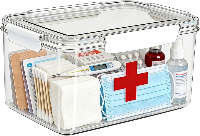 Large Pet First Aid Kit Bin Empty, First Aid Box, Acrylic Medicine Kit Case Organizer Empty, First Aid Kit Supplies Organizer for Emergency Set (White)