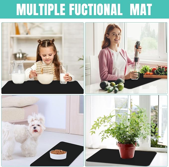 Coffee Mat Super Absorbent Dish Drying Mat Coffee Bar Mat 16"x 24", Black