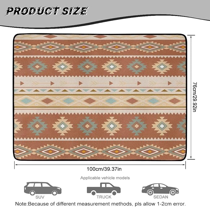 Howilath All Weather Car Trunk Liner Non-Slip Western Aztec Geometric Rear Trunk Protection Polyester Carpet Liner Premium Polyester for SUV Truck Sedan
