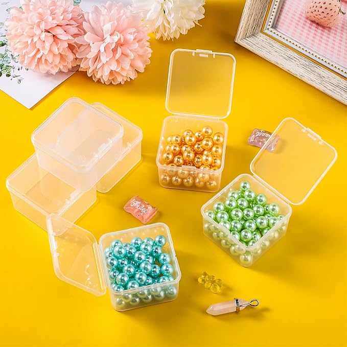 SATINIOR 48 Packs Clear Small Plastic Containers Transparent Storage Box with Hinged Lid for Small Items Crafts Jewelry (2 x 2 x 1.4 Inches)