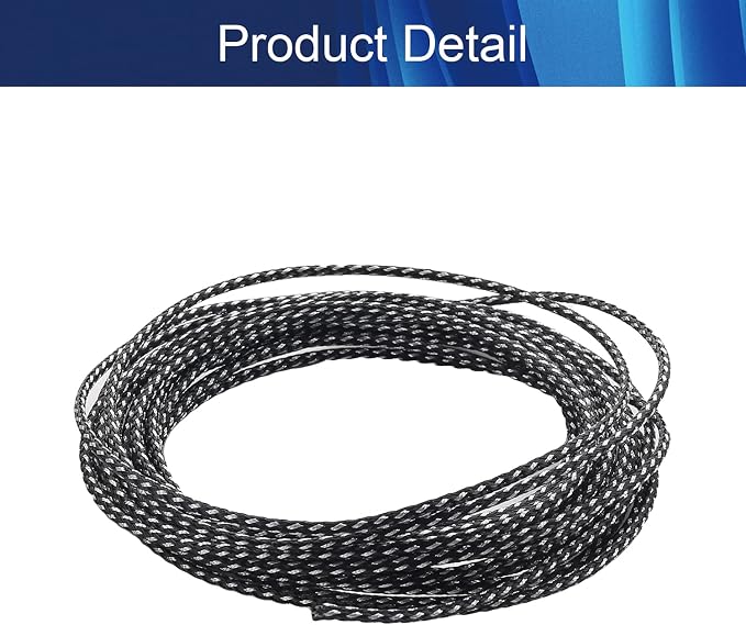 Jutagoss PET Expandable Braided Cable Sleeve, 16.4ft - 0.08 inch Black Silver Cable Management Sleeve, Wire Loom Tube Cord Protector for USB Cable, Power Cord, Audio Video and More, 1Pc