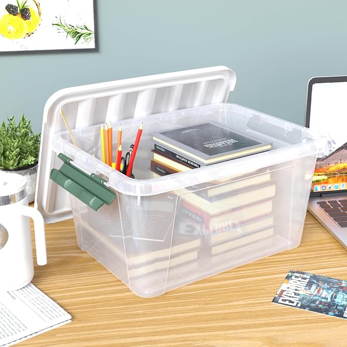 20 Quart Clear Plastic Latching Storage Box with Lids, 6-Pack | Plastic Organization Containers Bin with Lid