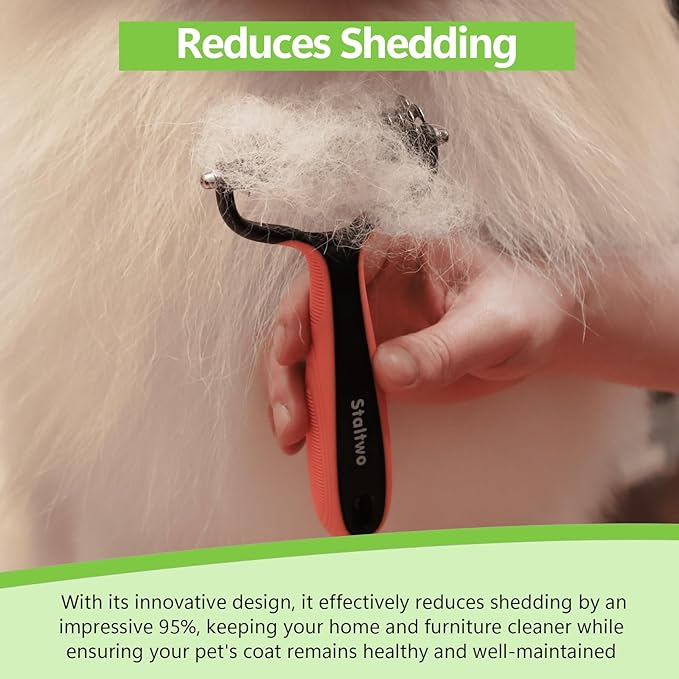 Staltwo Deshedding Dog Brush for Shedding - 2-in-1 Professional Undercoat Rake and Furminator for Dogs | Shedding Control for Long-Haired Dogs and Cats, Deshedding Tool, Knot Removal,Orange
