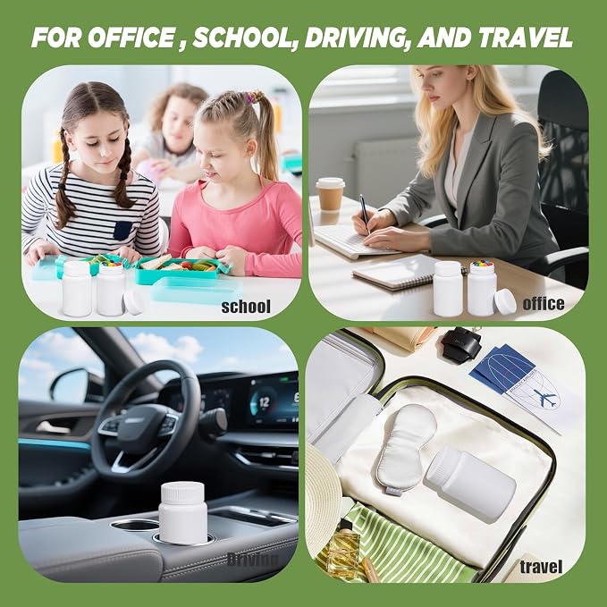 ASEVAT 8 Pack 3.4 oz Travel Pill Bottles - White Food Grade Plastic with Screw Caps & Labels, Small Pill Organizer for Pills, Vitamins, Capsules