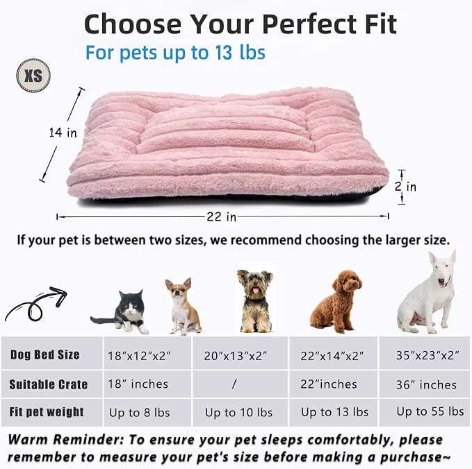 22 Inch Ultra Soft Comfy Pet Bed, Tiny Dog Bed, Washable Anti-Slip Crate Pad Sleeping Cushion Mat for XX-Small Dogs, Indoor Cats & Cat Carrier, Pink