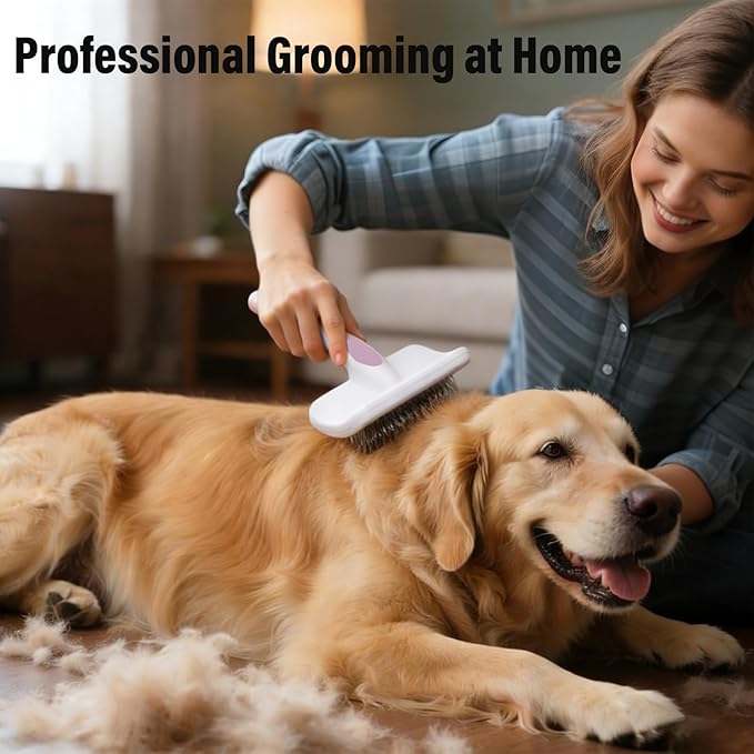 2PCS Slicker Brush for Dogs,Professional Dog Grooming Brush (Goldendoodles,Poodles,Labradoodles) with Extra Long Pins to Effectively Remove Tangles,Knots and Mats,Saves Time Energy (Purple, Large)