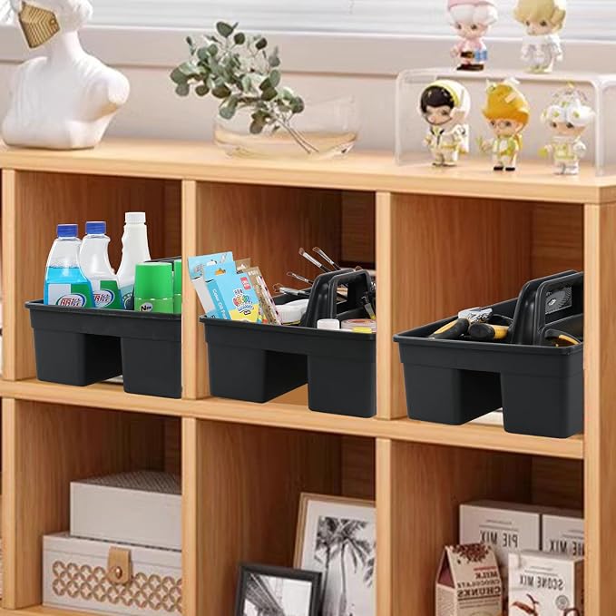6 Packs Plastic Cleaning Caddy Organizer with Handle, 3-Compartment Portable Plastic Cleaning Caddies