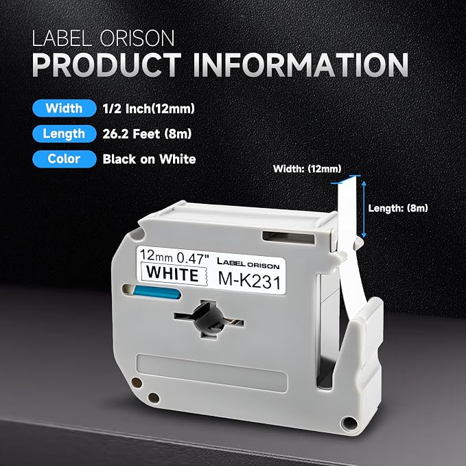 5PK Compatible M Tape M231 MK231 M-K231 M-231 Compatible with Brother Ptouch Label Maker PT-70BM,PT-M95,PT-90,PT-70,PT-65,PT-70SR,PT-85, (1/2") 12mm,0.47-Inch Black on White