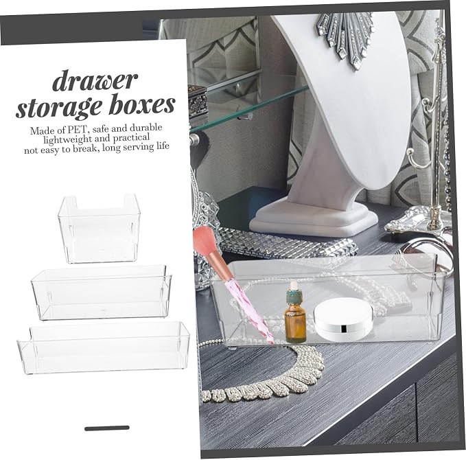 3pcs Pet Plastic Drawer Dividers Bathroom Drawer Organizers for Cosmetics Stackable Storage Bins