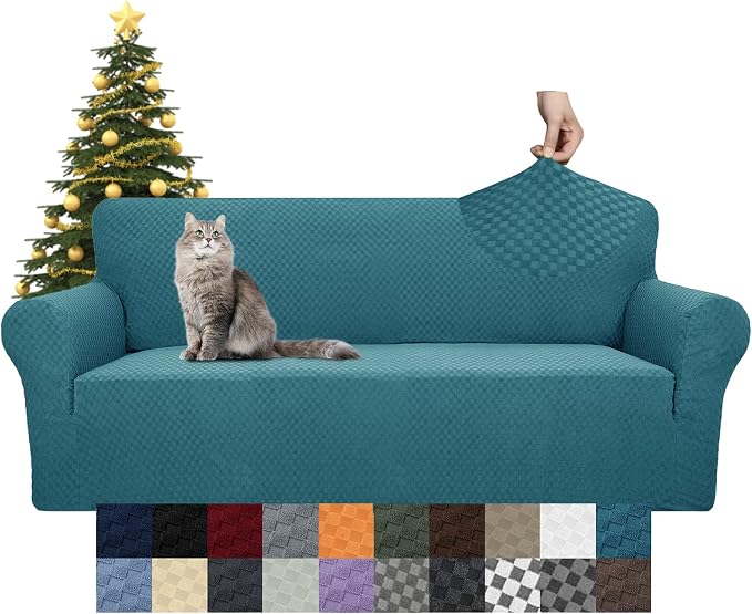YEMYHOM Couch Cover Latest Jacquard Design High Stretch Sofa Covers for 3 Cushion Couch, Pet Dog Cat Proof Slipcover Non Slip Magic Elastic Furniture Protector (Sofa, Teal)