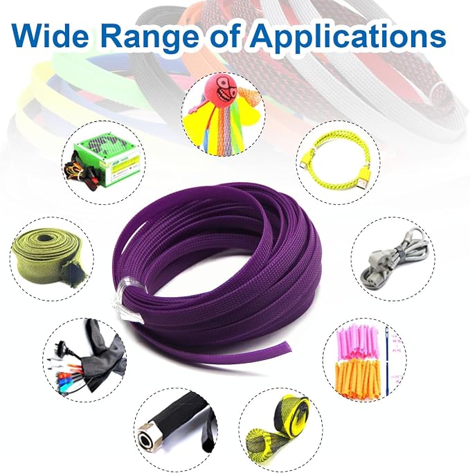 Heyiarbeit 10m/32.8ft PET Expandable Braid Cable Sleeving Flexible Wire Mesh Sleeve Purple 12mm