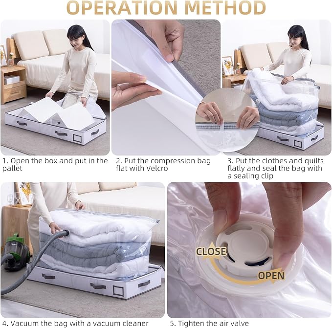TAILI Under Bed Jumbo Vacuum Seal Storage Bags for Comforters and Blankets, Large Capacity White Foldable Box Save 80% Space, 41" x 17.7" x 6"