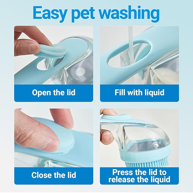 Pet Bath Brush, 2Pcs Dog Bath Brush 2 in 1 Dog Shampoo Brush with Built-in Soap Dispenser for Showering Long Short Haired Dogs Cats (Blue)