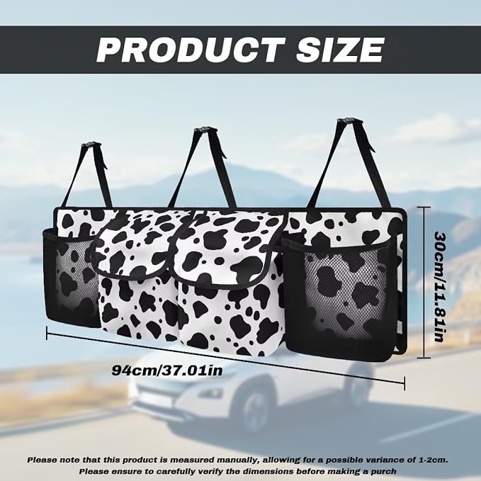 Dreaweet Cute Car Trunk Organizer Hanging Car Storage Organizer Cow Print Car Accessories Backseat Hanging Large Storage with Adjustable Strap Collapsible Car Storage Bag for Cars,Trucks,SUV