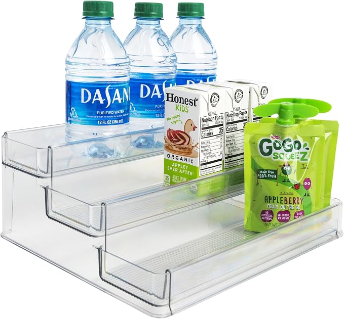 Dial Industries 3 Tier Expandable Kitchen Cabinet Shelf Organizer, Clear | Slides open to fit narrow or wide cabinets, Adds extra levels for canned goods and jars, Great for pantry, cupboard or closet
