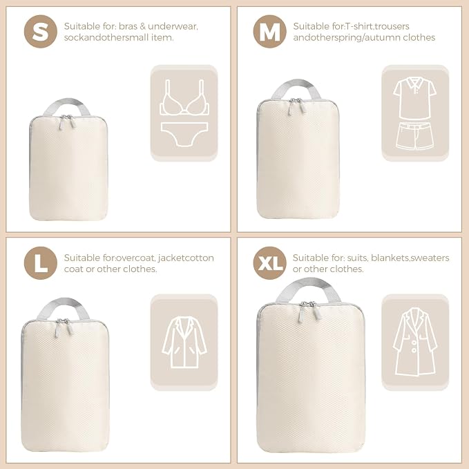 LANSKLBD 6/8 Set Packing Cubes for Suitcases Travel Luggage Packing Organizers,Travel Accessories Essentials Luggage Organizer with Shoe/Tioletry/Laundry Bag (Beige, 4 set)