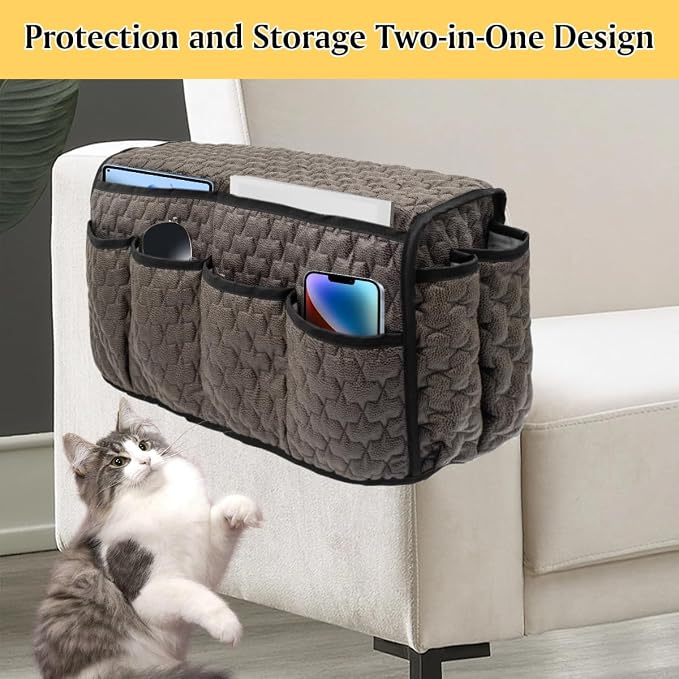 Remote Control Holder, Non Slip Bedside Caddy TV Remote Holder Armchair Caddy, Recliner Armrest Organizer with 14 Pockets for Cell Phone TV Remote Control Magazines