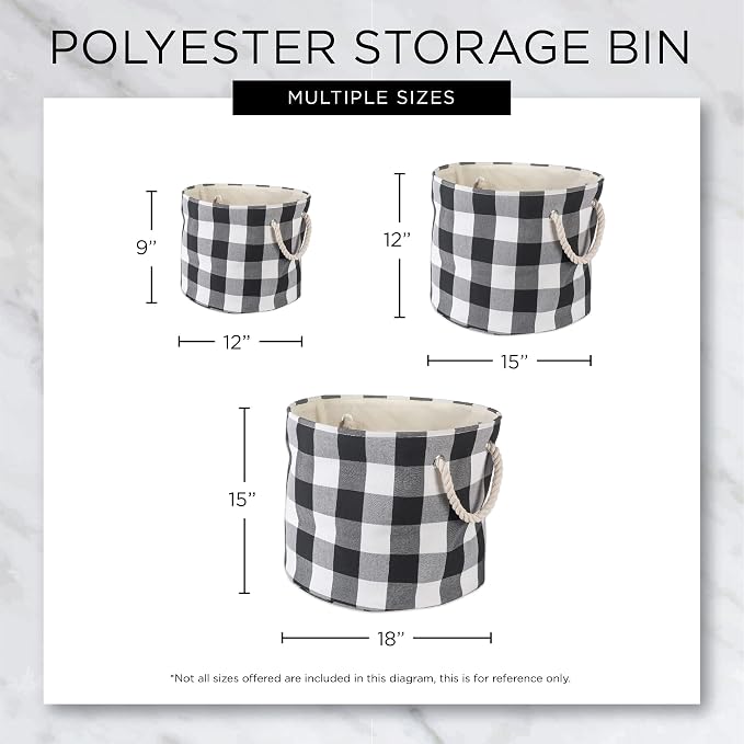 DII Buffalo Check Storage Bin, Large Round, 16x16x15, Tri Color Blue