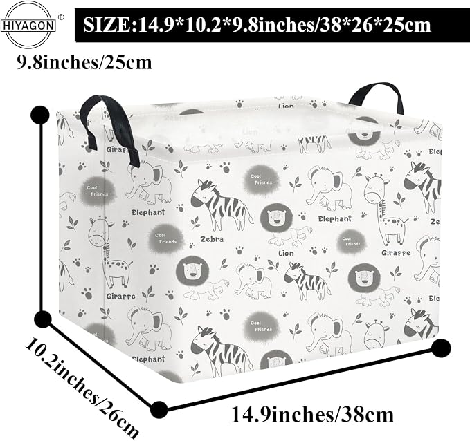 Rectangular Animal Basket Baby Kids Storage Basket for Boys Animal Room Decor Cute Storage Organizer Bins Bedroom(4 Animals Pattern)