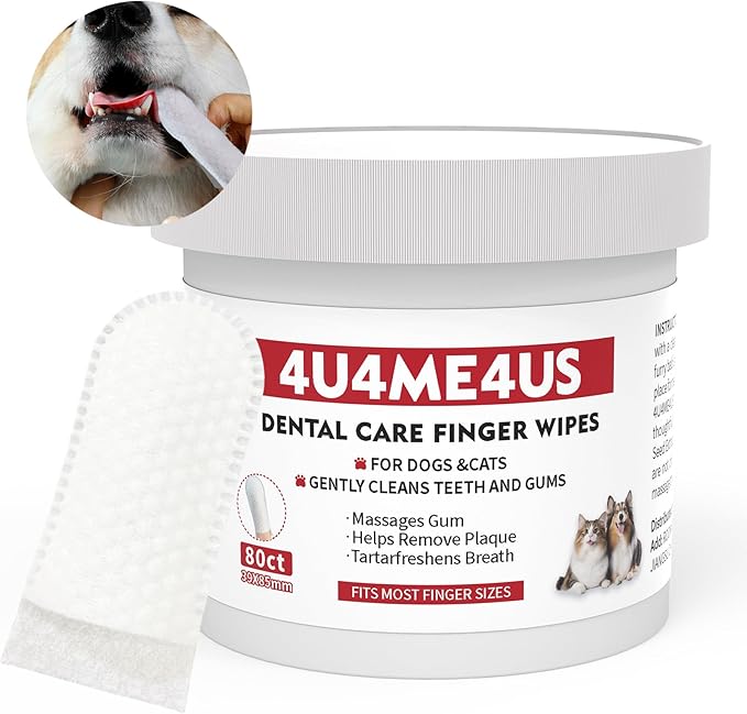 Pet Teeth Cleaning Finger Wipes for Dogs & Cats Healthy Gums,Fresh Breath,Remove Bad Breath & Plaque & Tartar Buildup,dental mitt,Tooth Brushing Kit, Toothbrush & Toothpaste Alternatives 80ct