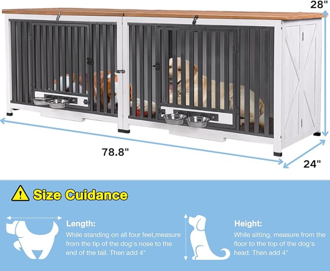 Combination Set Large Dog Crate Furniture with Bowl for Travel Foldable Dog Crate with Chew-Proof Design Pull-Out Tray Carrying Puppy Cage Crates for Dogs Indoor (White)