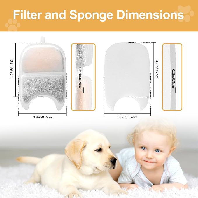 Replacement Filters and 4 Packs Sponges for 152oz/4.5L PGID Cordless Cat Water Fountain