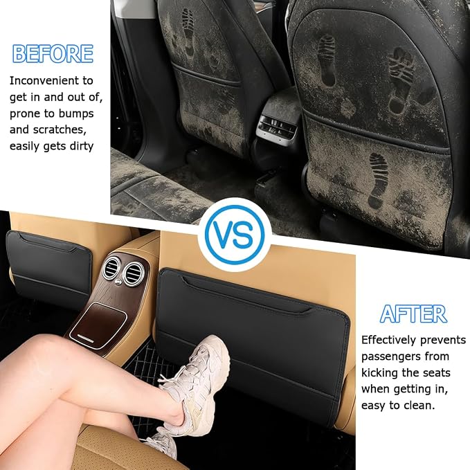 Zpana 2PCS Car Kick Mat Back Seat Protector, Microfiber Leather Vehicle Back Seat Cover with Storage Pocket, Automotive Backseat Anti-Kick Pad for Kids Pets, Universal for Truck SUV RV (Black)