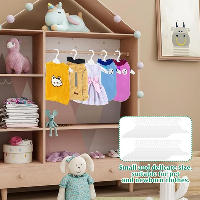 48 Pcs Dog Clothes Hangers, Plastic Dog Cat Clothing Hanger Rack, Wide Non-Slip, Pet Clothing Holder Coat Hanger for Organizing Pet Apparel and Baby Clothes (White)