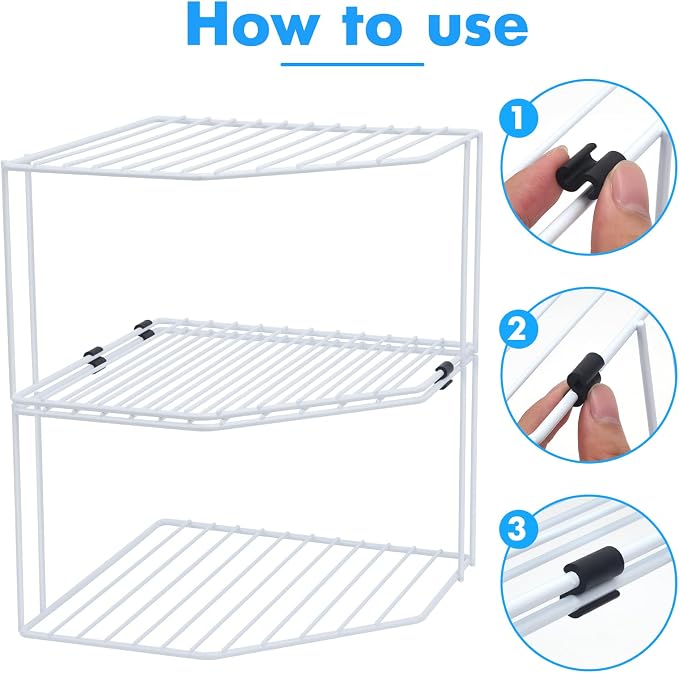 AKAZA 2Pcs 2-Tier Corner Stackable Organizer Shelf for Kitchen - Cabinet Storage Shelf Rack, Shelves,Kitchen Counter and Cabinet Shelf, Storage Rack Organizer (White)