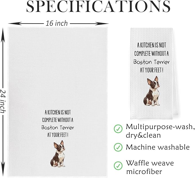 Boston Terrier Dish Towels - Funny Boston Terrier Gifts Decorative Waffle Weave Kitchen Towels, Dog Lover Hand Tea Towel (16×24 Inches)