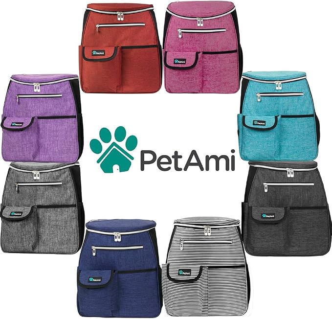 PetAmi Dog Travel Backpack Airline Approved Pet Supplies Bag, Stripe Black | Cat Traveling Suitcase Organizer for Weekend Road Trip Camping; 2 Food Containers, 2 Collapsible Bowls & Poop Bag Dispenser