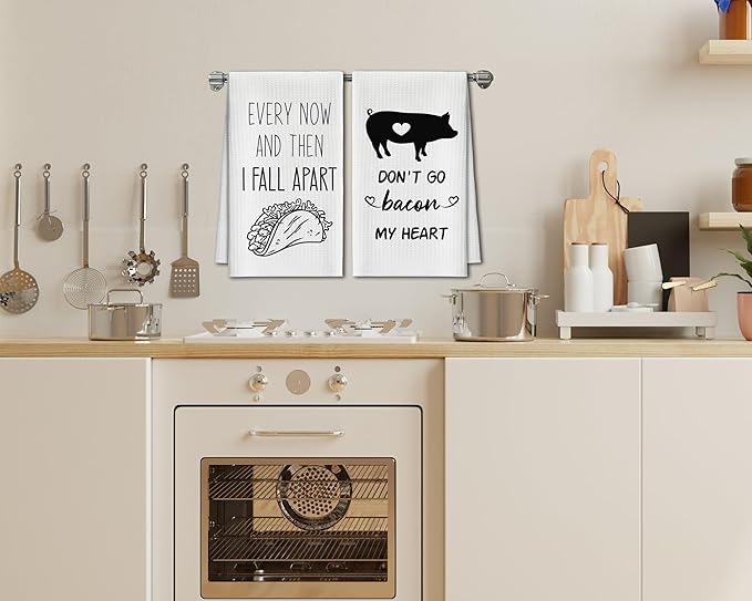 Kitchen Towels Set of 2, Tacos and Pig Dish Towel for Kitchen, Decorative Hand Towels for Bathroom, Fast Drying Tea Towel with Funny Sayings, Housewarming Xmas Gifts for Women Mom -B13