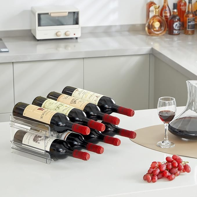 Lifewit Stackable Water Bottle Organizer for Cabinet, Clear Tumbler Holder | Large Slot for Up to 32 oz Cups, Plastic Wine Rack for Fridge, Pantry, Kitchen Organization & Storage, 2-Tier Holds 8 Bottles
