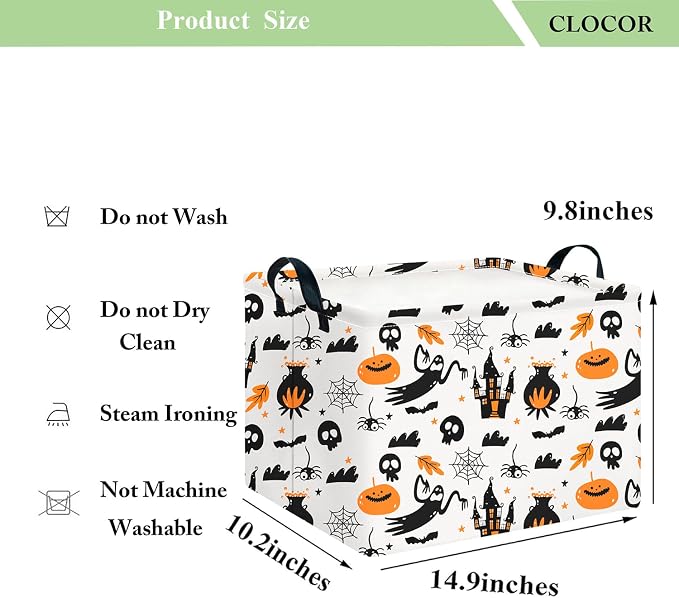 CLOCOR Rectangular Storage Basket,Waterproof Books Box with Handles,Gift Basket(Castle Halloween)