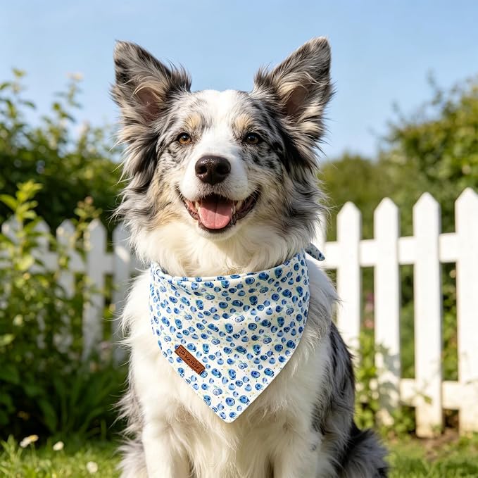 Blueberry Dog Bandana, Spring Summer Blueberry Puppy Bandana for Girl Female Dogs, Soft Cotton Pet Triangle Bid Scarf Kerchief for Girl Boy Dogs or Cats