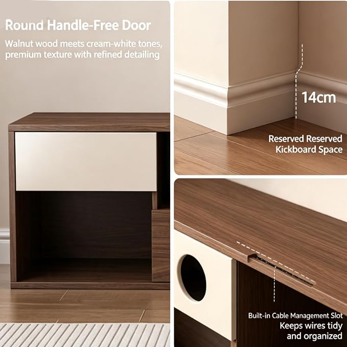Hidden Cat Bed TV Cabinet, Cat Enclosure Furniture, Wooden TV Stand Table | Pet-Friendly TV Stand with Cat House, Storage Cabinets and Cable Hole, for Home Living Room(220 cm/86.6 in)