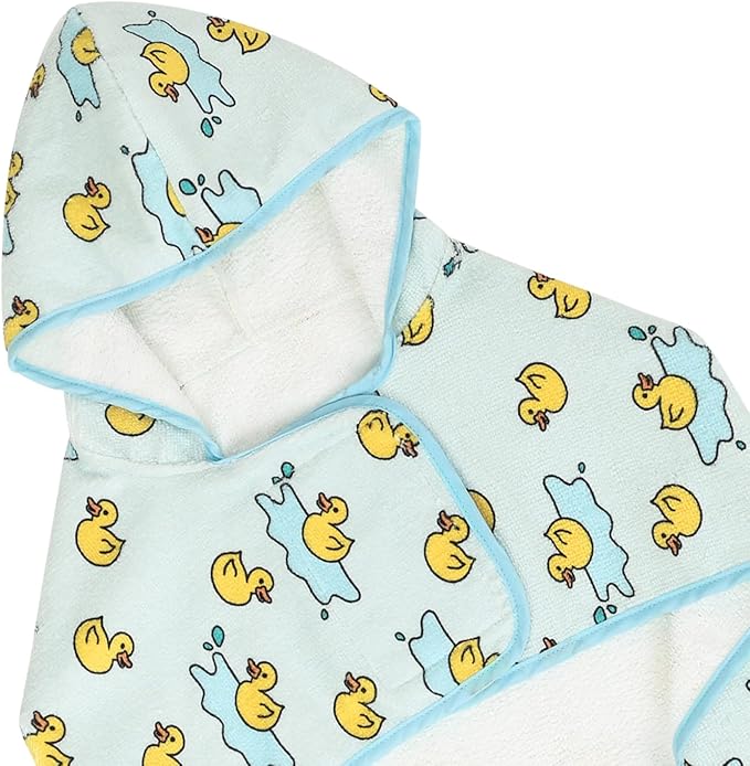 HDE Dog Bathrobe Super Absorbent Quick Drying Puppy Towel Wrap Coat Adjustable After Bath Robes with Hood for Dog Sizes S-XXL Rubber Duck Puddles M