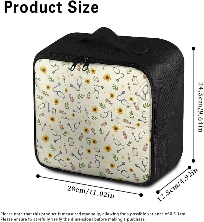Medical Bag for Travel First Aid Bag Empty Stethoscope Sunflower Patterns First Aid Pouches Empty Medium Storage Compact Survival Medicine Bag for Home Office Car Travel School