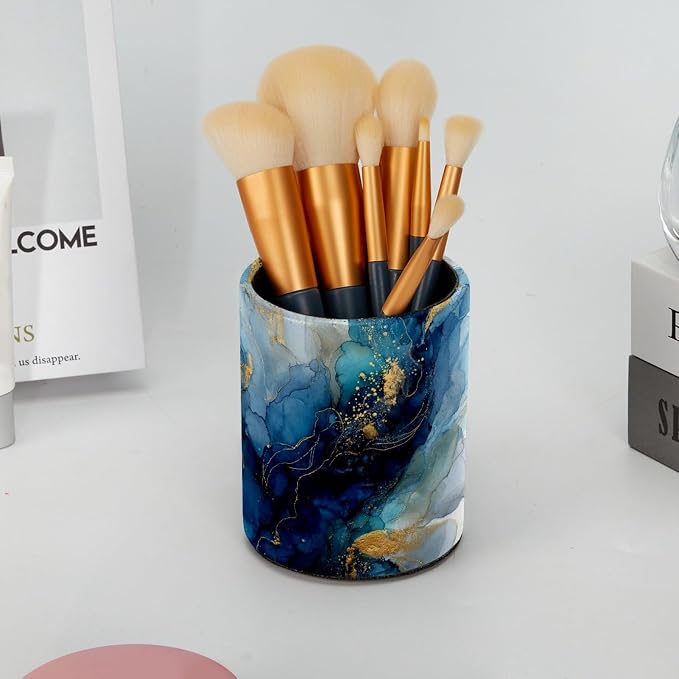 Blue Marble Texture Pen Holder, Pencil Cup Marker Brush Holder Desk Storage Case, Desktop Organizer for School Office Home Supplies