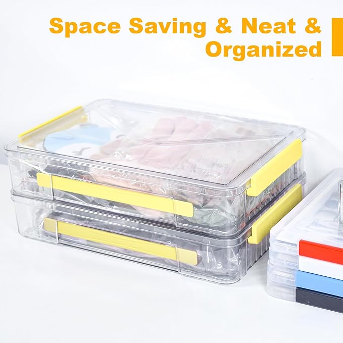SAYEEC Clear File Storage Box Portable Project Case with Handle Plastic Storage Container with Lid Stackable Flat Storage Bin Document Magazine Protector Organizer for A4 Paper Photo Craft Scrapbook
