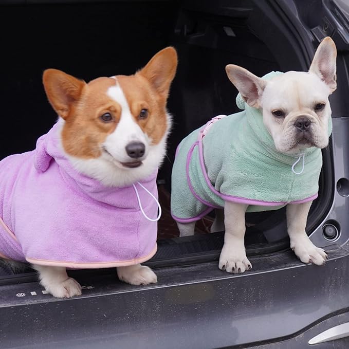 Dog Bathrobe Towel, Cat Bathrobe Microfiber Fast Drying Absorbent Hooded Bath Towel for Puppy Small Medium Large Dog Cat(Purple,XS)