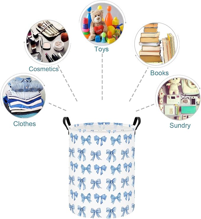 Bowknot Storage Bin Foldable Nursery Organizer Basket | Foldable with Waterproof PE Coating Organizer Bin for Kids Boys and Girls,Office,Bedroom,Clothes