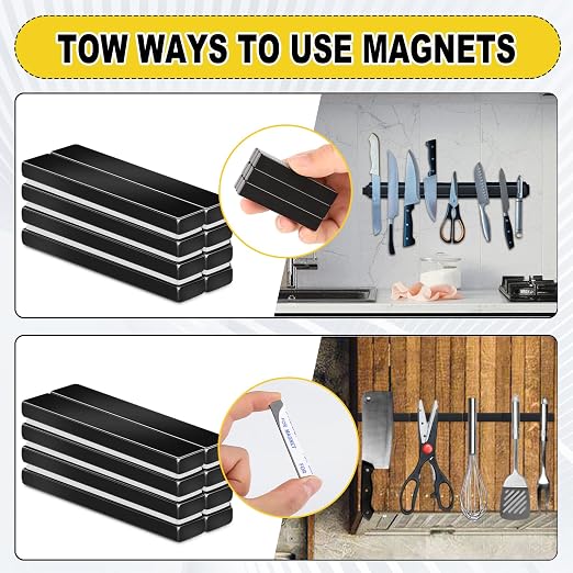 Neodymium Bar Magnets with Adhesive Backing 5 Pack 60x10x5mm Black | Fridge Magnetic Strips Refrigerator Blocks Crafts Extra Super Sticky Bar for Science Experiments Classroom Craft Office