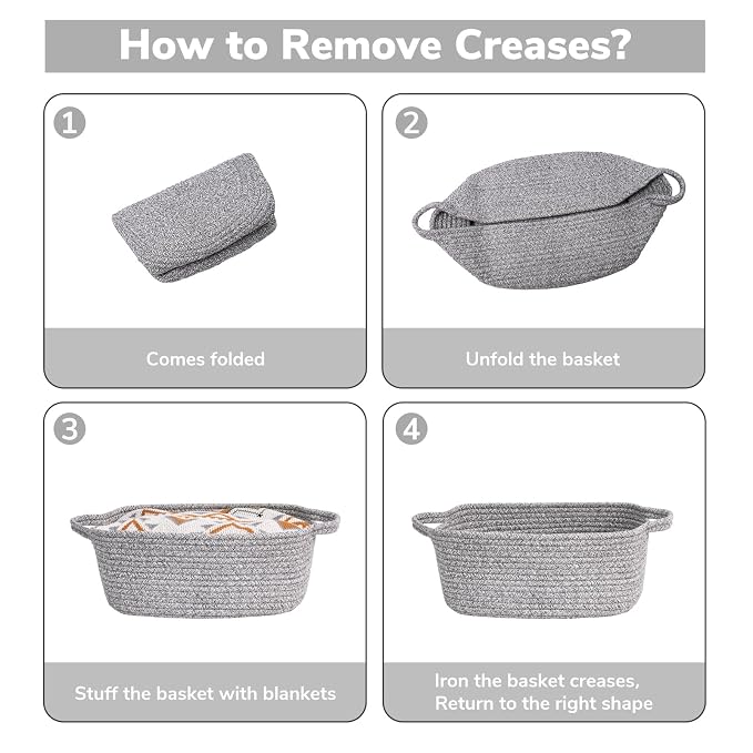 CHICVITA Small Woven Rope Gift Basket, Decorative Boo Basket, Grey | 13" x 10" x 5" Storage Baskets for Baby Shower & Nursery Essentials, Fits Shelf & Closet Organization, Built-In Handles