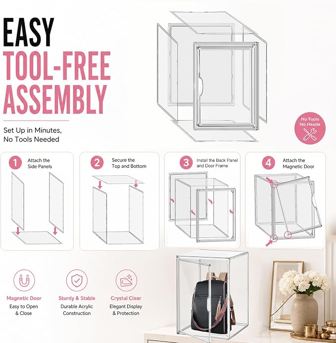 Clear Tall Boot Storage Box, Organizer for Ankle Boots and Booties | Fits Men/Women Shoes Size 15.Designed for ankle boots,short fashion boots.Clear stackable storage with dustproof protection.