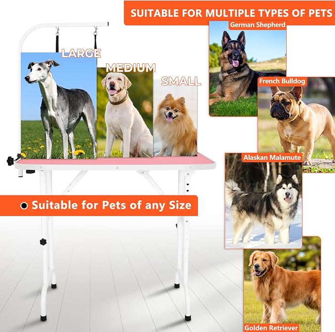 LEIBOU 36-inch Height Adjustable(23''~33.8'') and Foldable Pet Dog Grooming Table with Grooming Arm & 2 Noose for Dog Cat Pet Grooming Maximum Capacity Up to 260lbs