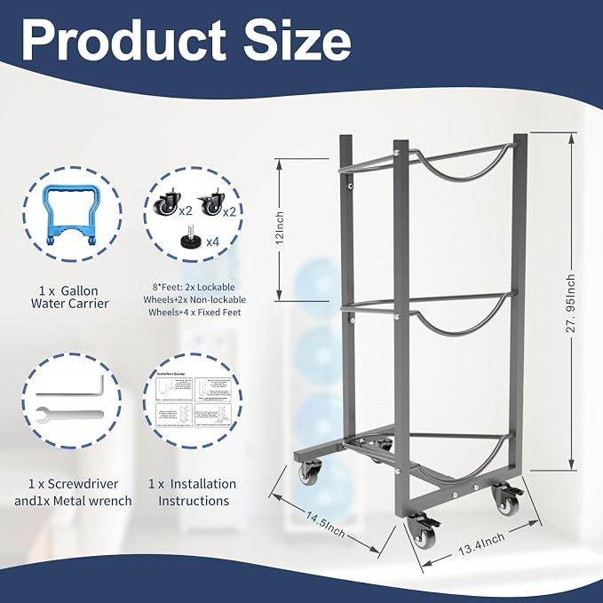 5 Gallon Water Jug Holder with Wheels: 5 Gal Water Bottle Storage Rack Stand for Home Kitchen Office Gym Garage (3 tier)