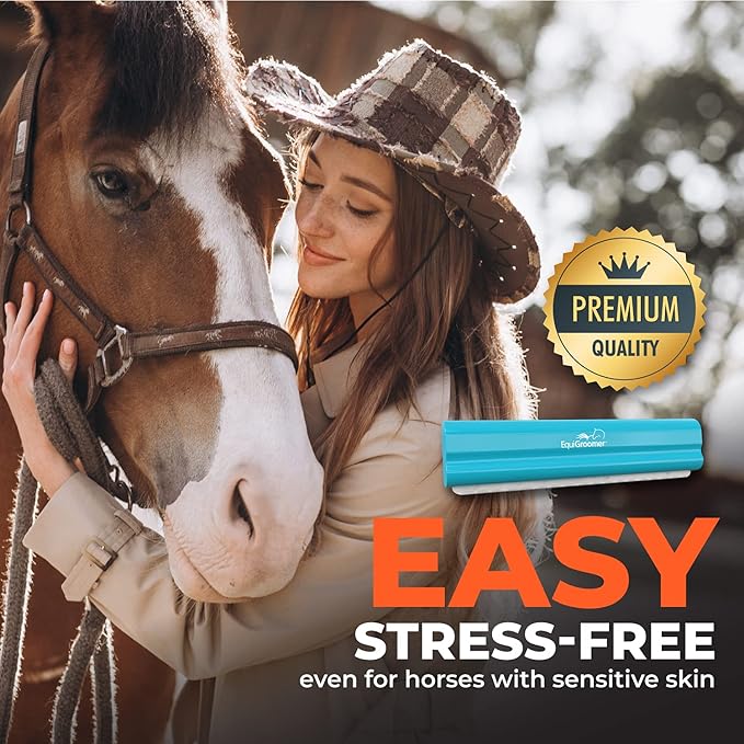 EquiGroomer Deshedding Brush, 8-Inch for Horses and Large Pets, Turquoise, Removes Loose Dirt, Hair, and Fur, Professional Undercoat Grooming Tool