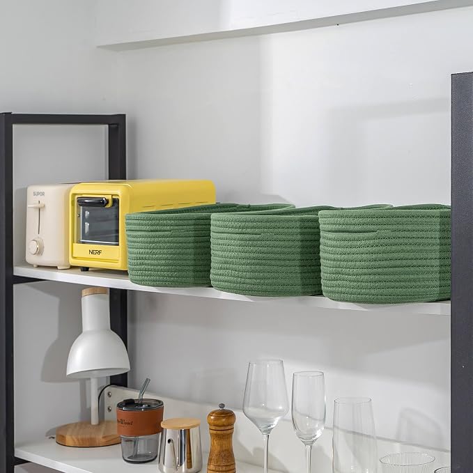 CubesLand Woven Rope Storage Basket Bins for Organizing | Cube Shelves Closet Basket, Long-lasting &Skin-friendly Toy Storage Baskets, Stylish Room Decor Basket, Green