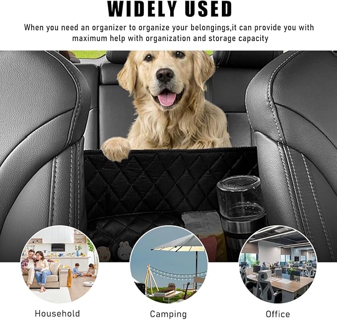 Car Purse Holder Between Seats, Leather Handbag Organizer Large Capacity Pocket for Console Front Seats, Universal Vehicle Interior Storage Bag Backseat Barrier for Kids Pet